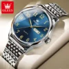 Olevs 5535 Stainless Steel Analog Wrist Watch For Men-Silver Blue