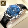 OLEVS 2876 Quartz Men Wristwatches Genuine Leather Strap Watches for