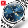 Olevs 5535 Stainless Steel Analog Wrist Watch For Men-Silver Blue - Image 4
