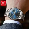 Olevs 5535 Stainless Steel Analog Wrist Watch For Men-Silver Blue - Image 3