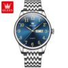 Olevs 5535 Stainless Steel Analog Wrist Watch For Men-Silver Blue - Image 2