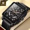 OLEVS 9919 Leather Quartz Square Fashion Watches for Men