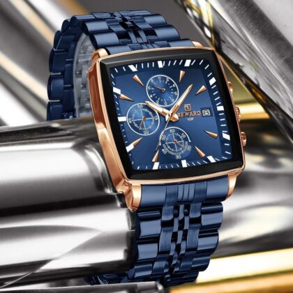 REWARD 81100 Rectangle Men’s Watches Quartz Wristwatches Luxury Business Watch Clock Luminous Hands Waterproof Clock Man