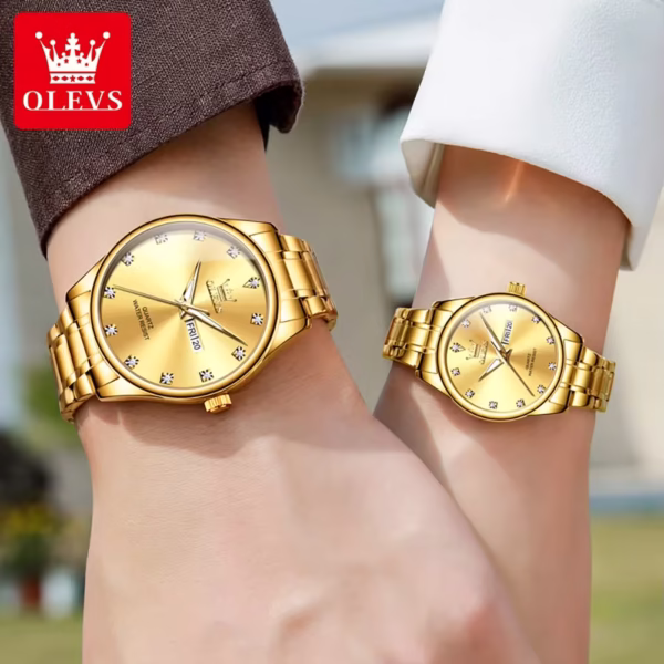 Olevs Couple Watch 3612- Golden - Image 2