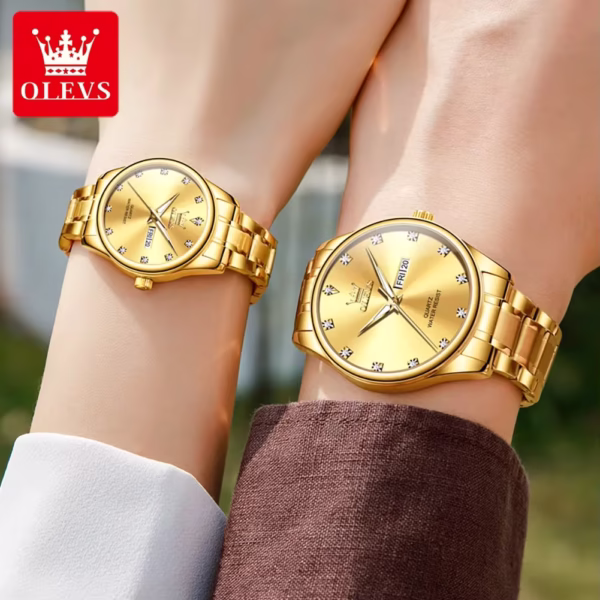 Olevs Couple Watch 3612- Golden - Image 3
