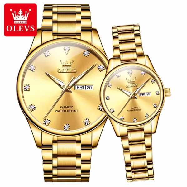 Olevs Couple Watch 3612- Golden - Image 4