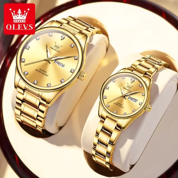 Olevs Couple Watch 3612- Golden