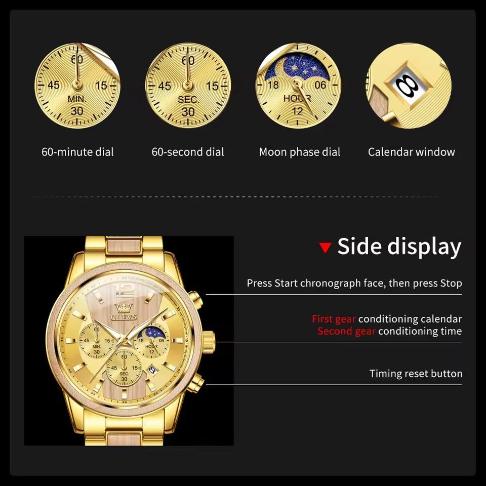 OLEVS 3645 Original Quartz Stainless Steel Watch Multifunctional Chronograph Watch - Image 4