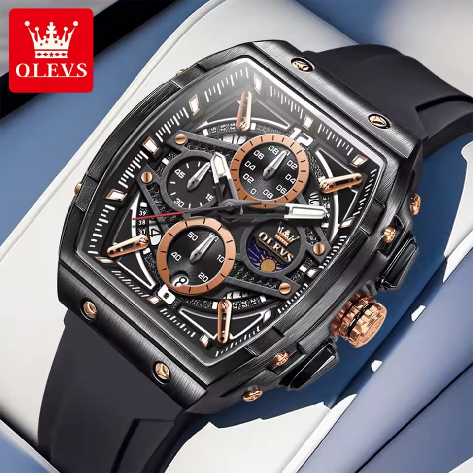OLEVS 2975 Chronograph Quartz Wristwatch Big Dial Moon Phase Men's Watches