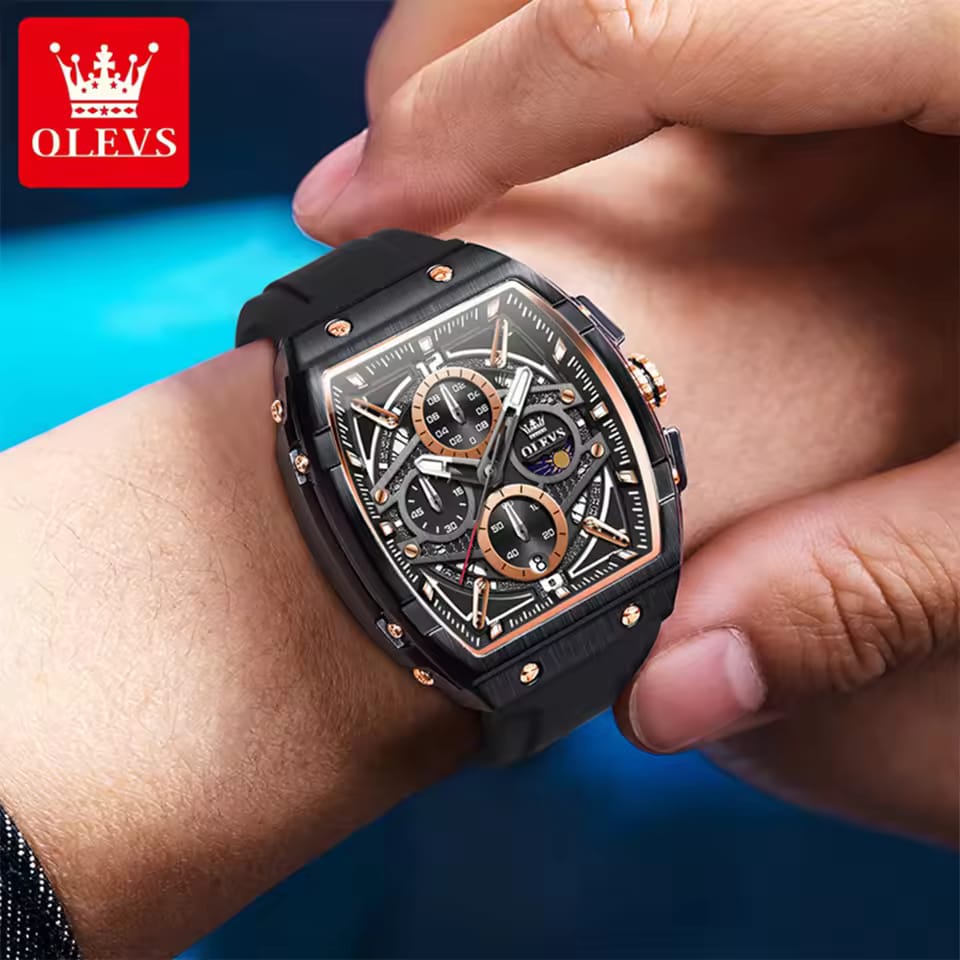 OLEVS 2975 Chronograph Quartz Wristwatch Big Dial Moon Phase Men's Watches - Image 2