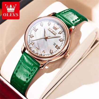 OLEVS 9981 Luxury Quartz Leather Strap Watch for Women