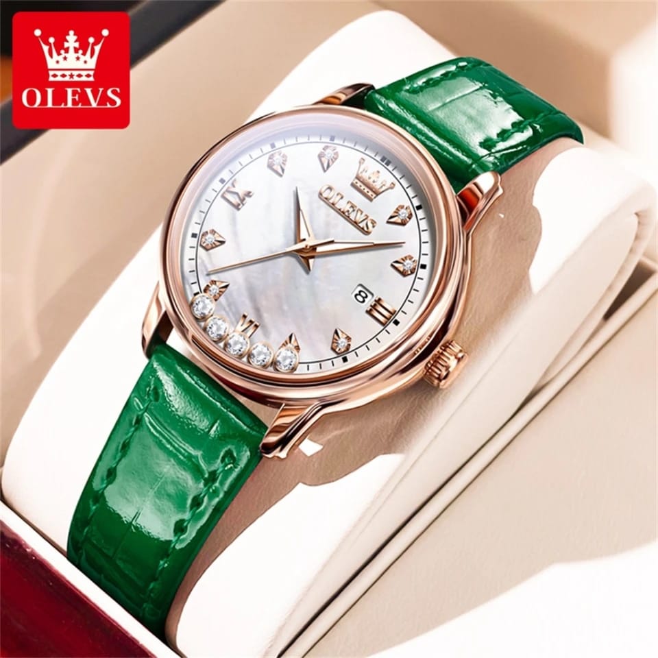 OLEVS 9981 Luxury Quartz Leather Strap Watch for Women