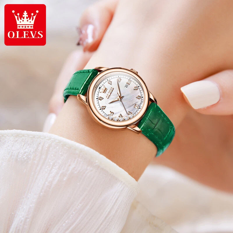 OLEVS 9981 Luxury Quartz Leather Strap Watch for Women - Image 2