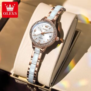 OLEVS 7093 Custom Dial logo Brand Stainless Steel Ceramics Woman Lady Quartz High Quality Luxury Classic Watch
