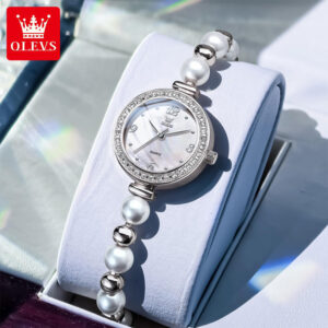 OLEVS 5640 Newest Fashion Statement Diamond Inlaid Round Quartz Watch Elegant Pearl Watch for Women Girls.