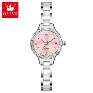 OLEVS 7093 Custom Dial logo Brand Stainless Steel Ceramics Woman Lady Quartz High Quality Luxury Classic Watch