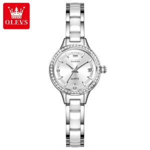 OLEVS 7093 Custom Dial logo Brand Stainless Steel Ceramics Woman Lady Quartz High Quality Luxury Classic Watch