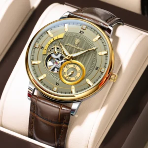 POEDAGAR 1416 Top Luxury Automatic Wristwatch Mechanical Leather Watch For Men