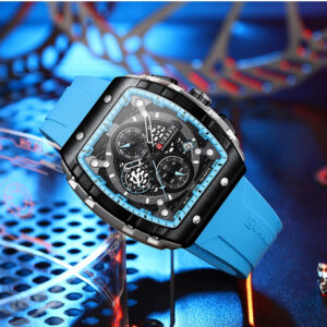 CURREN New RectangularSilicone Straps Quartz Wristwatches Men's Watches with Auto Date Casual Chronograph Clock