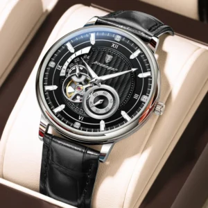 POEDAGAR 1416 Top Luxury Automatic Wristwatch Mechanical Leather Watch For Men